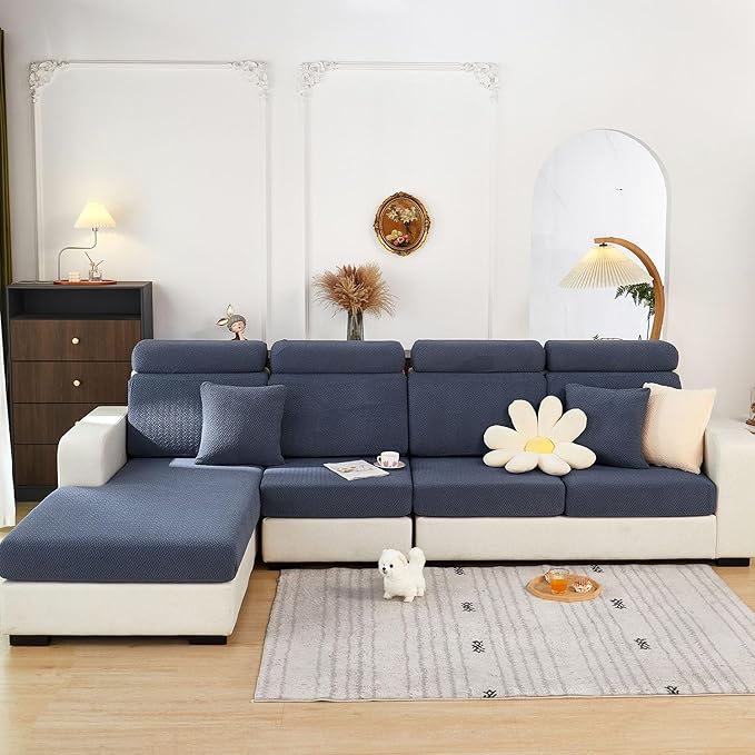 Sofa Covers Couch Covers for Sofa Pet Friendly Couch Cushion Covers Universal Sofa Covers Washable Stretch Slipcovers for Sectional Sofa (Texture Metal Gray,Chaise Cover)