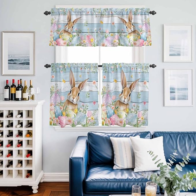 Kitchen Curtains Tiers and Valance Set of 3, Easter Light Filtering Window - Image 6