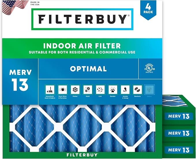 Filterbuy 10x10x2 Air Filter MERV 13 Optimal Smoke & Allergy Defense, by Filterbuy