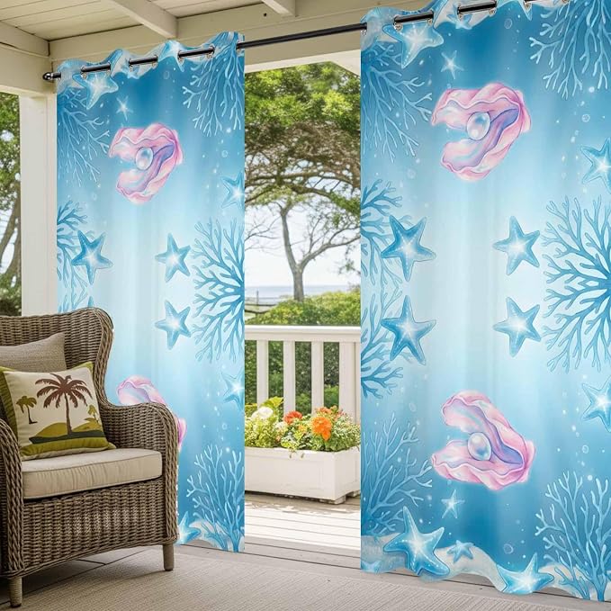 Ocean Shell Outdoor Curtains for Patio Corals Starfish Summer Marine Waterproof - Image 5