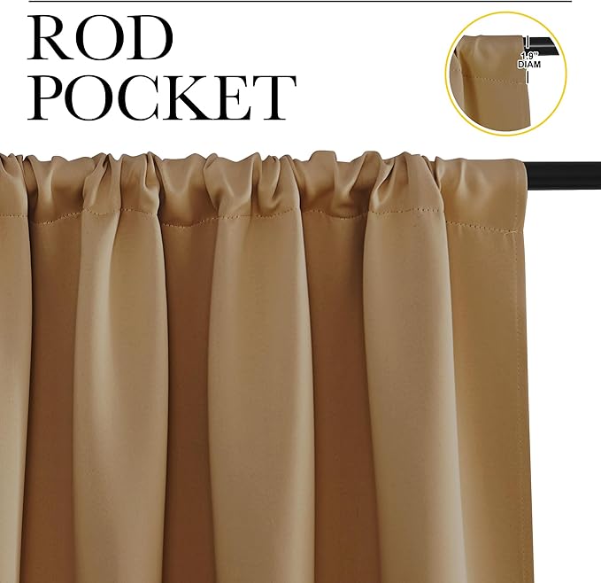 NICETOWN Blackout Curtains for Bedroom, Blackout Curtain Panels, Gold Brown, 1 Pair, 42 by 45-inch, Window Treatment Energy Saving Thermal Insulated Solid Rod Pocket Blackout Drapes/Draperies