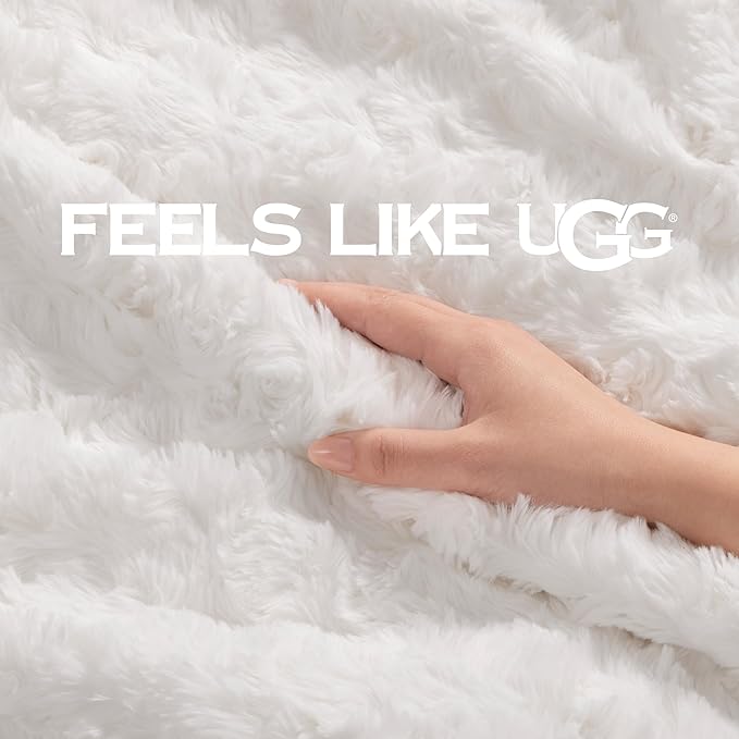 UGG Adalee Faux Fur King Blanket, Double-Sided Fluffy Blanket, Cozy Oversized Throw for Couch, Washable Bedding for California King Bed, Luxury Home Decor, 110" x 90", Natural White