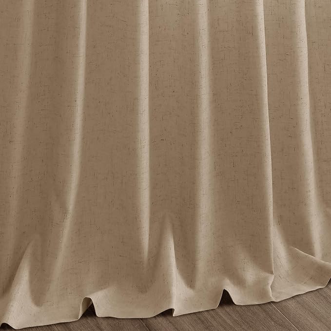 Sand Beige Linen Curtains 80 Inch Length for Living Room Simple Modern Light Filtering Semi Sheer Curtain Back Tab Rustic Farmhouse Luxury Home Decor Drapes for Bedroom Dinner Room 52x80, 2 Panels