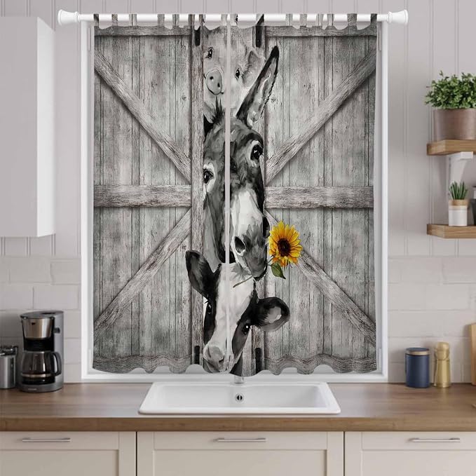 Funny Farm Animals Living Room Curtains 96 Inch Length, Window Curtains Tab Top - Image 9