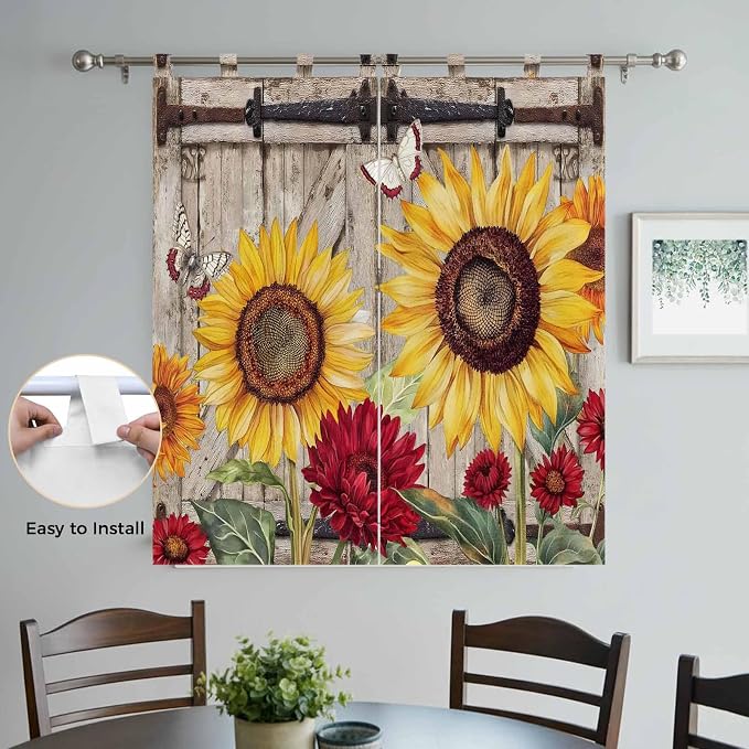 Sunflowers Living Room Curtains 84 Inch Length, Window Curtains Tab Top - Image 4