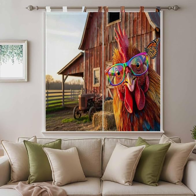 Farm Rooster Bedroom Curtains 72 Inch Length, Window Curtains Tab Top, - Image 9