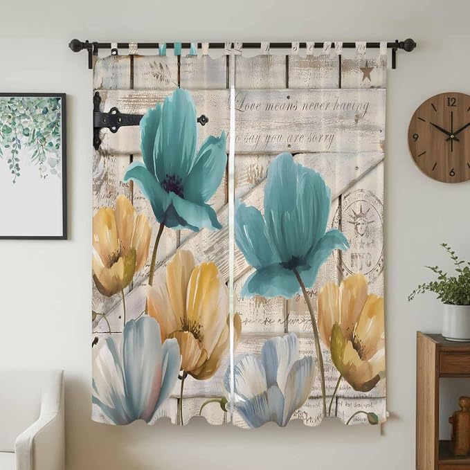 Watercolor Flowers Living Room Curtains 84 Inch Length, Window Curtains Tab Top - Image 2