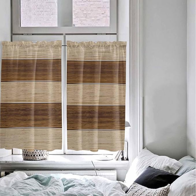 Retro Country Brown Wooden Board Window Valance Curtains, Farmhouse Gradient - Image 8