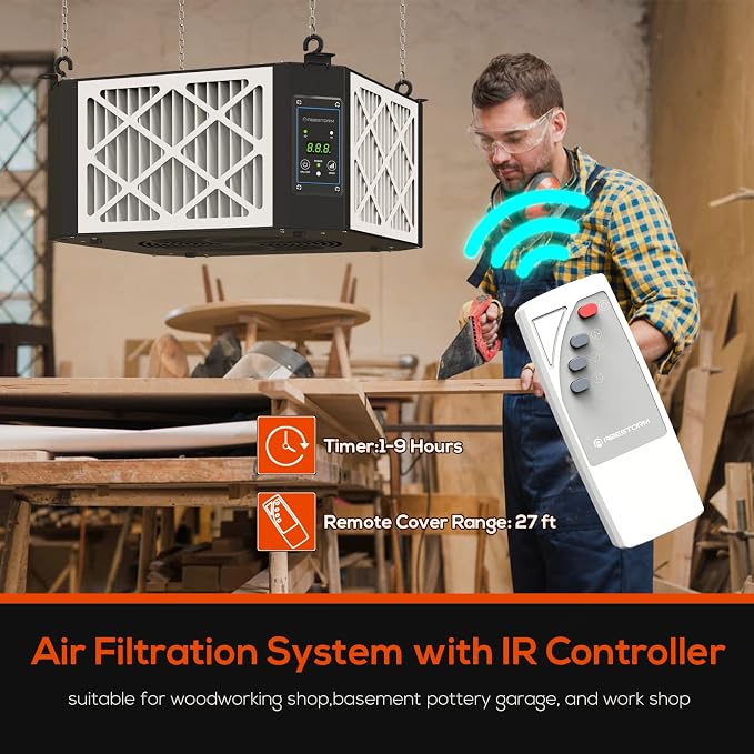 ABESTORM Air Filtration System Woodworking Built-in Ionizer, 1350CFM Hanging - Image 4