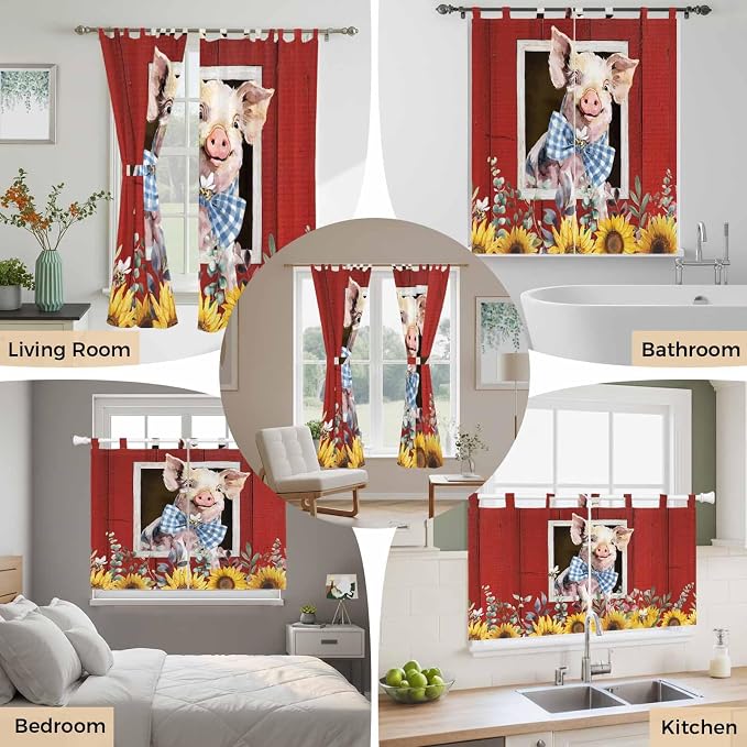 Pig Sunflowers Living Room Curtains 84 Inch Length, Window Curtains Tab Top - Image 7