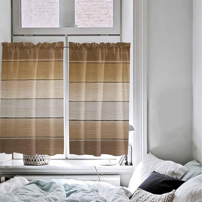 Vintage Brown Gradient Wood Grain Window Valance Curtains, Farmhouse Wood Barn - Image 4