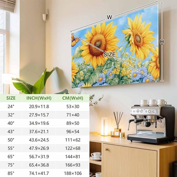 Watercolor Sunflower Butterfly Flower Leaves Indoor TV Cover, Elastic TV Screen - Image 3