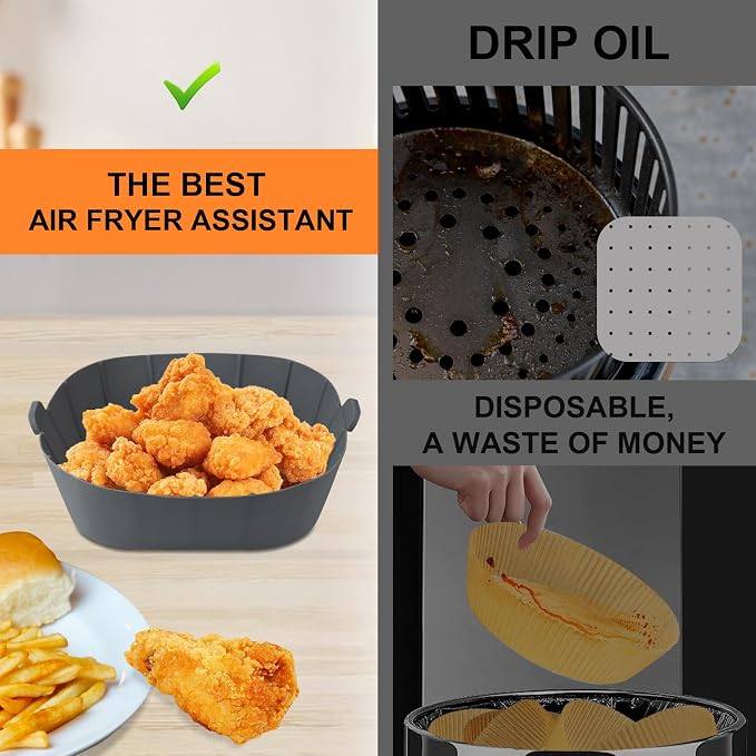 Air Fryer Silicone Liners for Most 1-2 Qt Mini Air Fryer, 3 Pack Square Small - Image 5