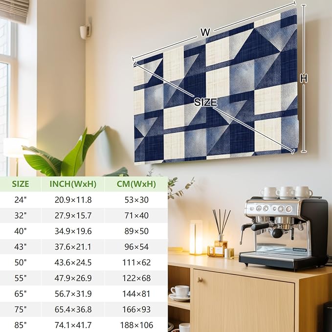 Navy Blue Block Abstract Geometric Indoor TV Cover, Elastic TV Screen Protector - Image 3