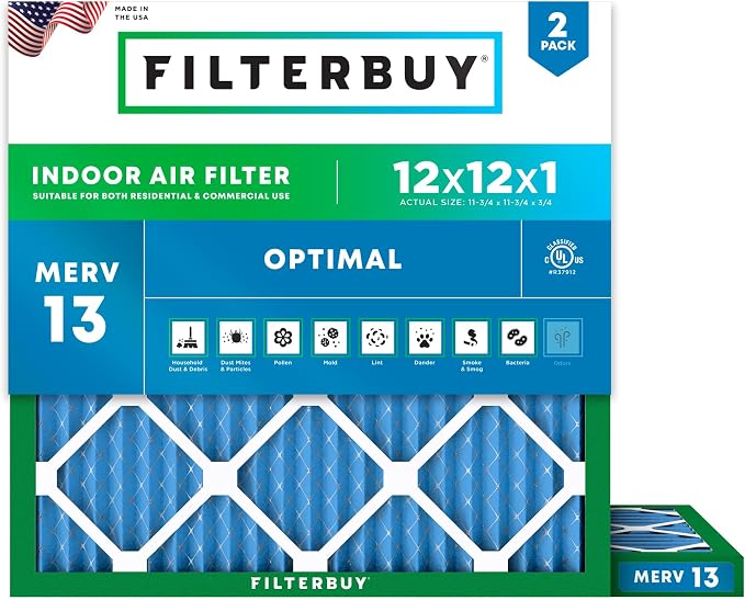 Filterbuy 12x12x1 Air Filter MERV 13 Optimal Smoke & Allergy Defense, by Filterbuy