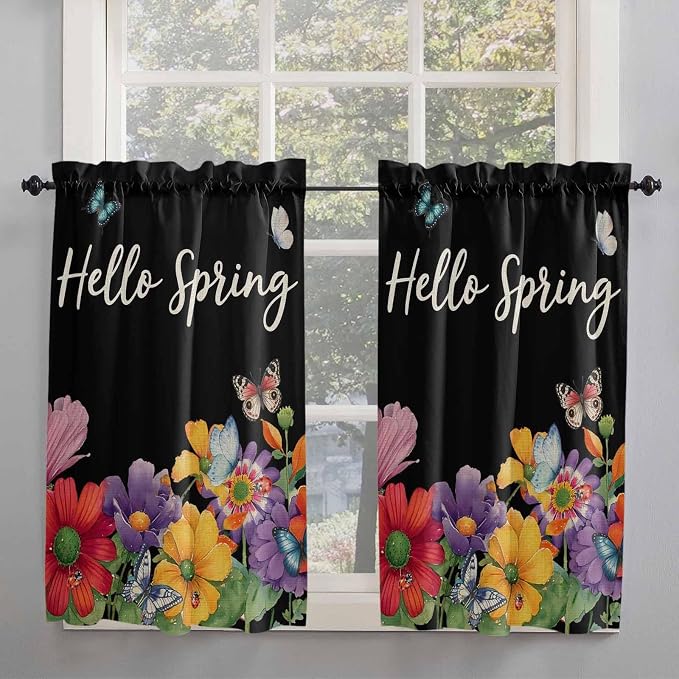 Spring Flowers Kitchen Curtains 45 Inches length, Watercolor Country Colorful - Image 2