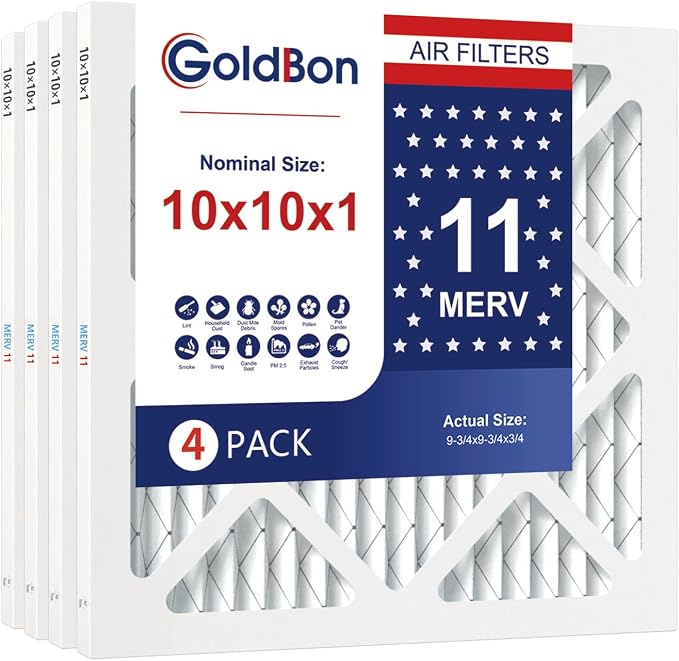 10x10x1 Air Filter 4 Pack MERV 11 MPR 1000 FPR 7- GoldBon AC Filter USA Design- by Unknown