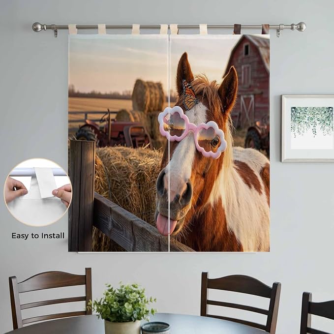 Farm Horses Bedroom Curtains 72 Inch Length, Window Curtains Tab Top, Farmhouse - Image 4