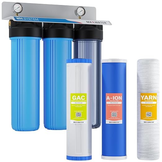 Max Water 3 Stage Nitrate Removal 3 Stage 20"X 4.5" Whole House Water Filter by MaxWater
