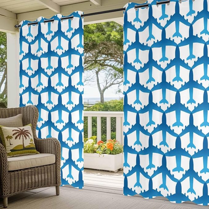 Outdoor Curtains for Patio Waterproof Weatherproof Blue Aircraft Porch Curtains - Image 4