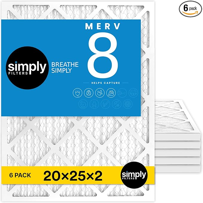 Simply 20x25x2 Air Filter, MERV 8, 6 Pack, Furnace Air Filter by SimplyFilters