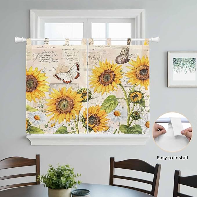 Yellow Sunflowers Bedroom Curtains 63 Inch Length, Window Curtains Tab Top - Image 4