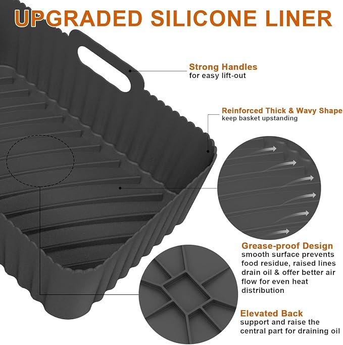 Silicone Air Fryer Liners Rectangle 2 Pack 8.0 Inch Airfryer Liners 8-10 QT - Image 3