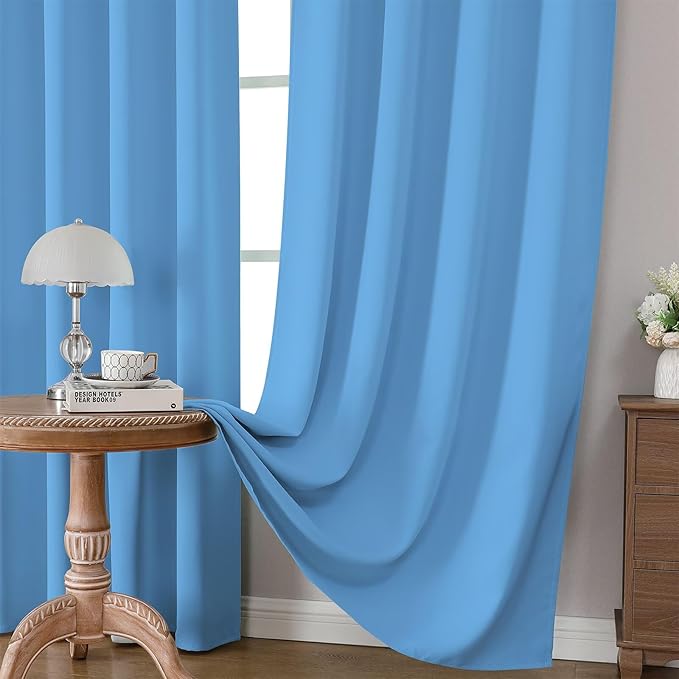 CUCRAF Light Blue Blackout Curtains 84 inch Length 2 Panels Set, Rod Pocket Room Darkening Drapes for Bedroom Living Room, Insulated Thermal Light Blocking Window Curtain (W52 x L84 Inch)