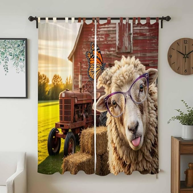 Farm Sheep Living Room Curtains 84 Inch Length, Window Curtains Tab Top - Image 2