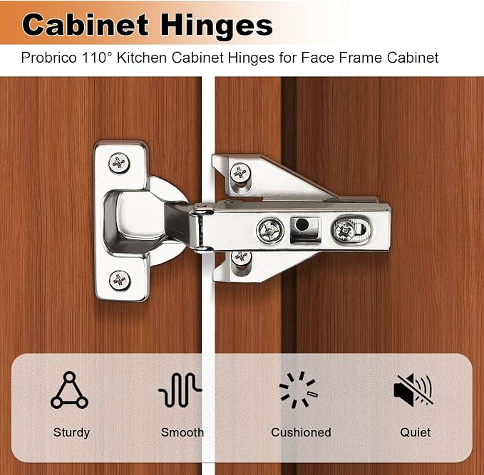 Probrico Soft Opening Kitchen Cabinet Hinges 30 Pairs, Satin Nickel Face Frame - Image 2