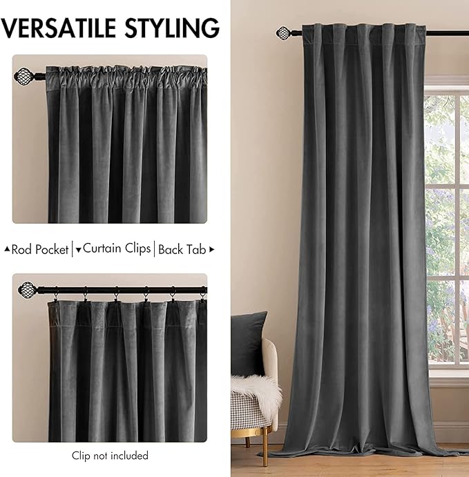 MIULEE Grey Velvet Curtains 84 inches 2 Panels - Luxury Blackout Curtains for Bedroom Living Room Thermal Insulated Super Soft Window Drapes Rod Pocket & Back Tab, W52 x L84 inches