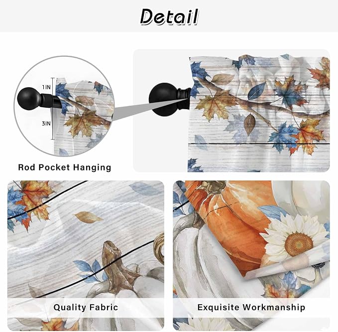 Thanksgiving Pumpkin Kitchen Curtains 45 Inch Long 2 Panel Set, Rod Pocket - Image 9