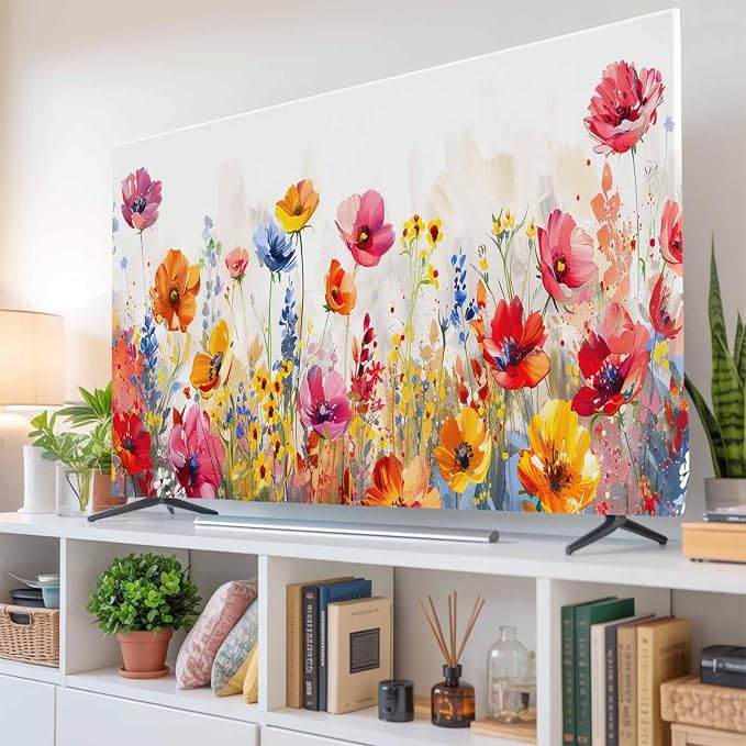 Watercolor Country Flowers Indoor TV Cover, Elastic TV Screen Protector Red - Image 6