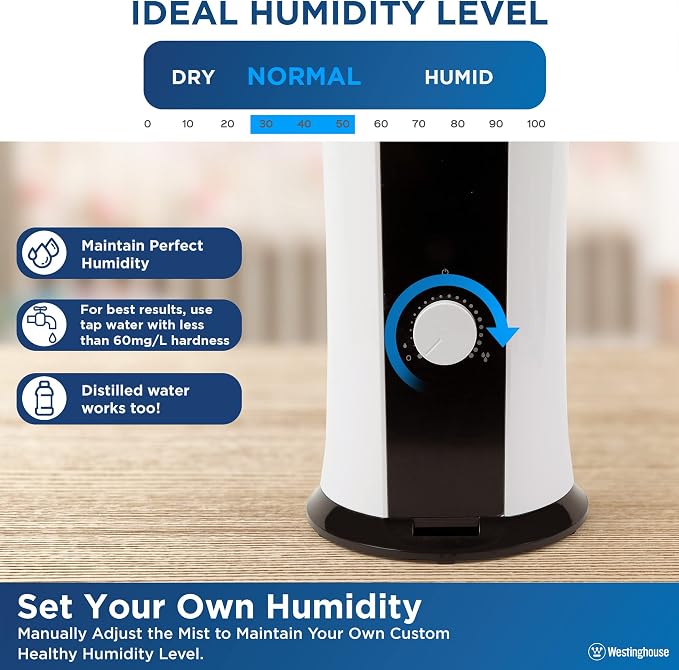 Westinghouse 28-inch Cool Mist Ultrasonic Tower Humidifier, 6L Top Fill Air - Image 5