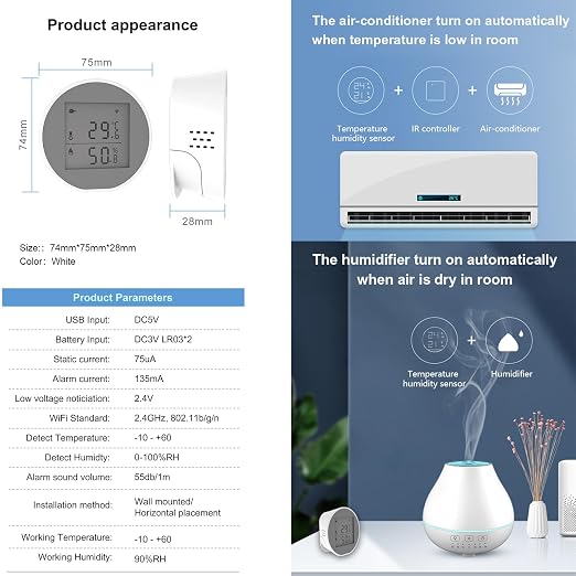 Wengart WiFi Temperature Humidity Sensor WSD400H, 2.4GHz Tuya App, Indoor LCD - Image 5