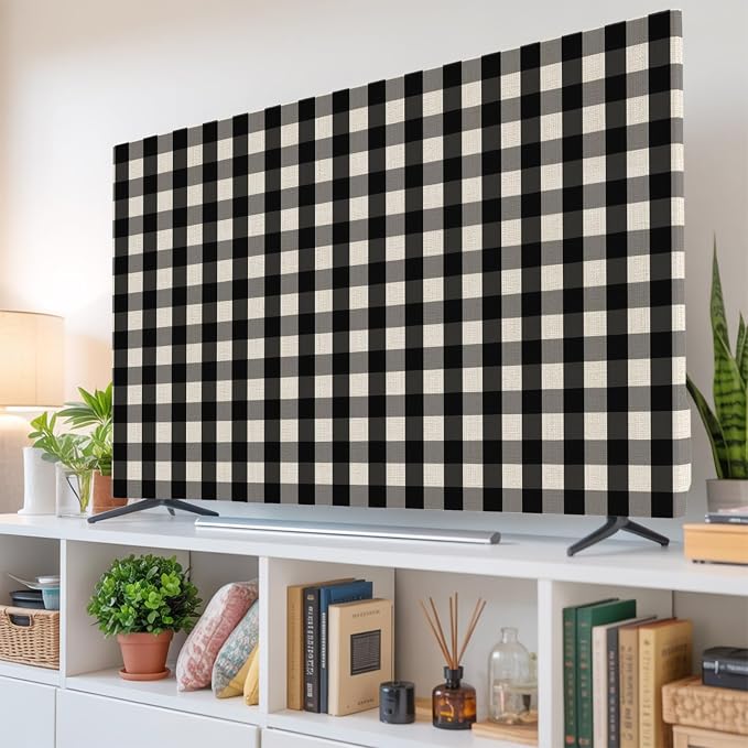 Vintage Black Buffalo Plaid Indoor TV Cover, Elastic TV Screen Protector - Image 6