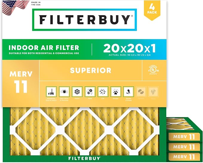 Filterbuy 20x20x1 Air Filter MERV 11 Superior Pet & Allergy Defense, by Filterbuy