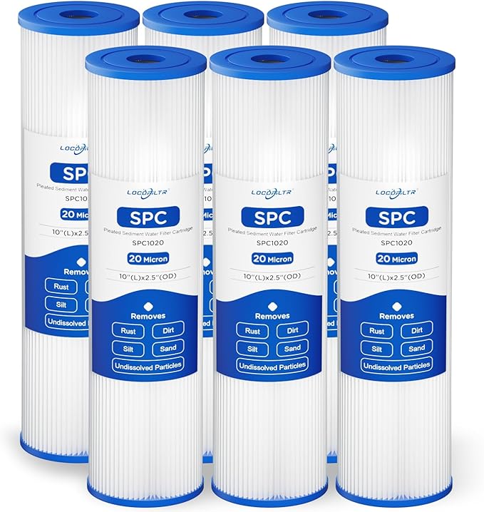 Whole House 20 Micron 10" x 2.5" Pleated Sediment Well Water Filter Cartridge by Locofiltr