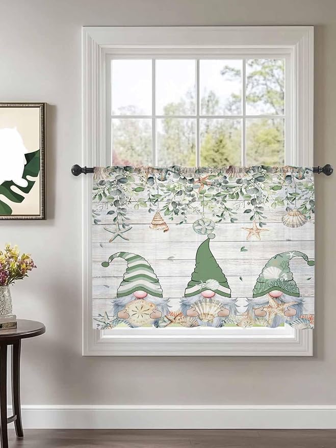 Sheer Curtains 54 Inch Length, Coastal Eucalyptus Leaf Semi Sheer Curtains - Image 2