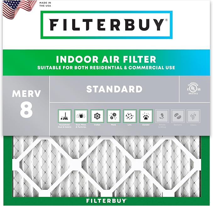 Filterbuy 15x15x1 Air Filter MERV 8 Essential Dust & Allergy Defense, by Filterbuy
