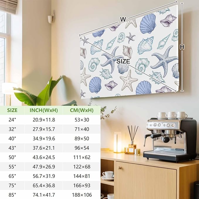 Watercolor Marine Life Starfish Shell Indoor TV Cover, Elastic TV Screen - Image 3