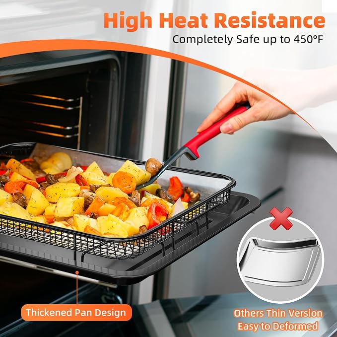 Air Fryer Basket, 2 Set Oven Air Fryer Basket and Tray - Image 4