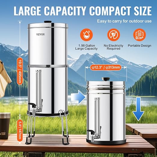 VEVOR Gravity-fed Water Filter System, 2.25G 304 Stainless-Steel Countertop - Image 5