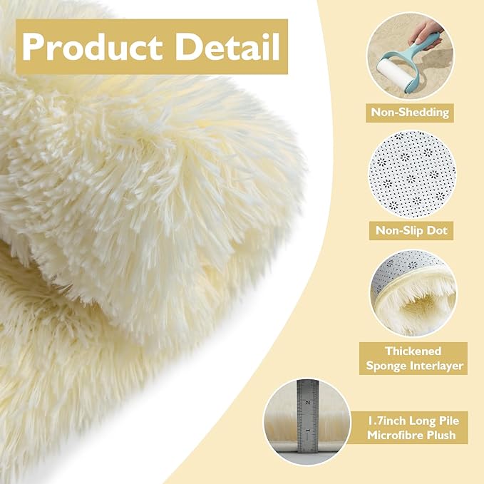6x9 Fluffy Area Rug for Living Room,Shag Area Rugs for Bedroom,Ivory Soft Fuzzy Rug Non-Shedding Indoor Plush Carpet for Kids Bedroom Nursery Dorm Home Decor