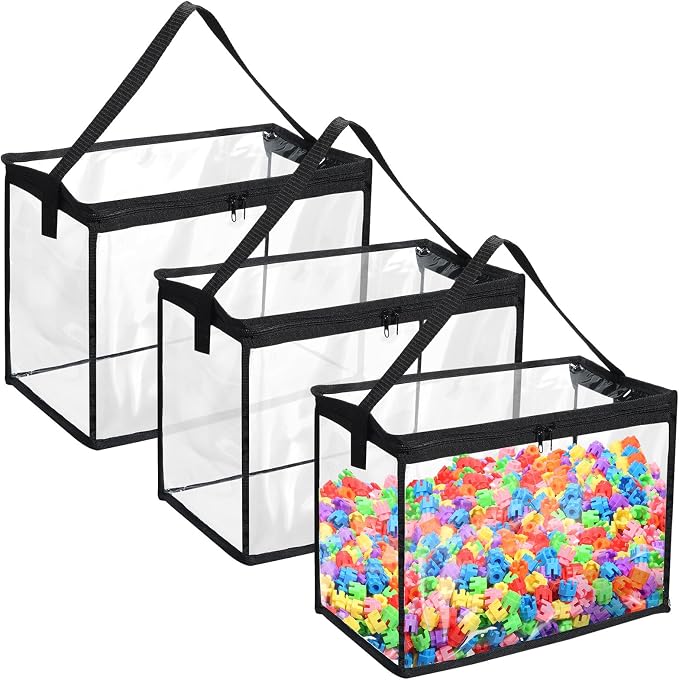 3 Pcs Toy Storage Bags with Zipper Large Clear PVC Organizing Bags by Clysee