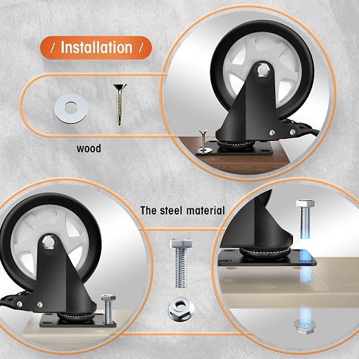 Casters, Top Plate Swivel Wheels, Locking Casters - Image 5