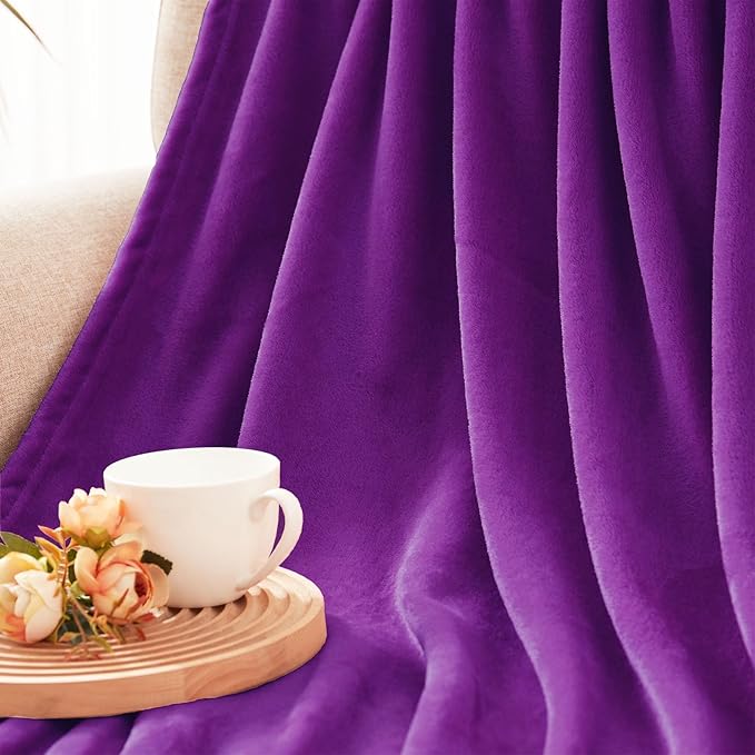 Exclusivo Mezcla Fleece Blanket Twin Size for Bed, Super Soft and Warm, All Season, Cozy, Plush, Lightweight, 60x80 Inches Purple
