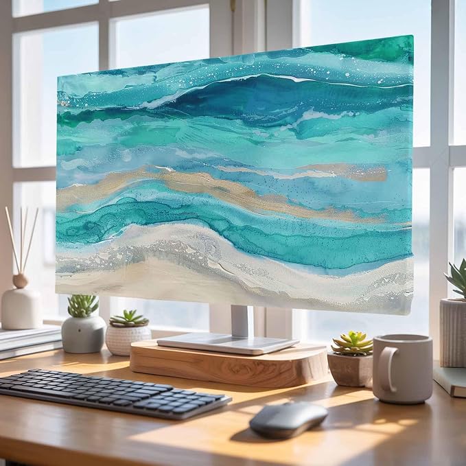 Marine Coastal Wave Turquoise Ombre Indoor TV Cover, Elastic TV Screen by Unknown