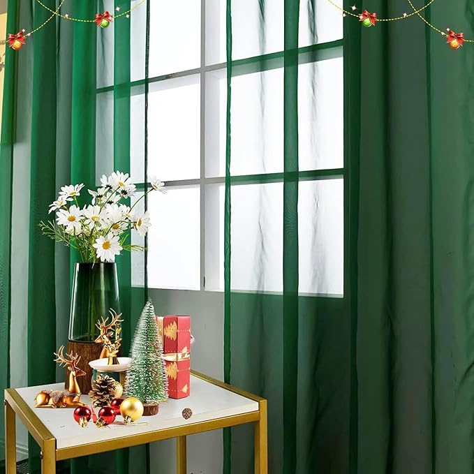 SpaceDresser Sheer Voile Window Treatment Rod Pocket Curtain Panels for Kitchen Bedroom Living Room Drapes Sunlight Filtering Privacy Semi Home Decor Assorted Colors Sizes (Foliage Green, 52 W x 72 L)