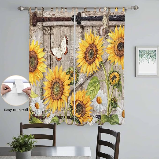 Farmhouse Sunflowers Living Room Curtains 84 Inch Length, Window Curtains Tab - Image 4